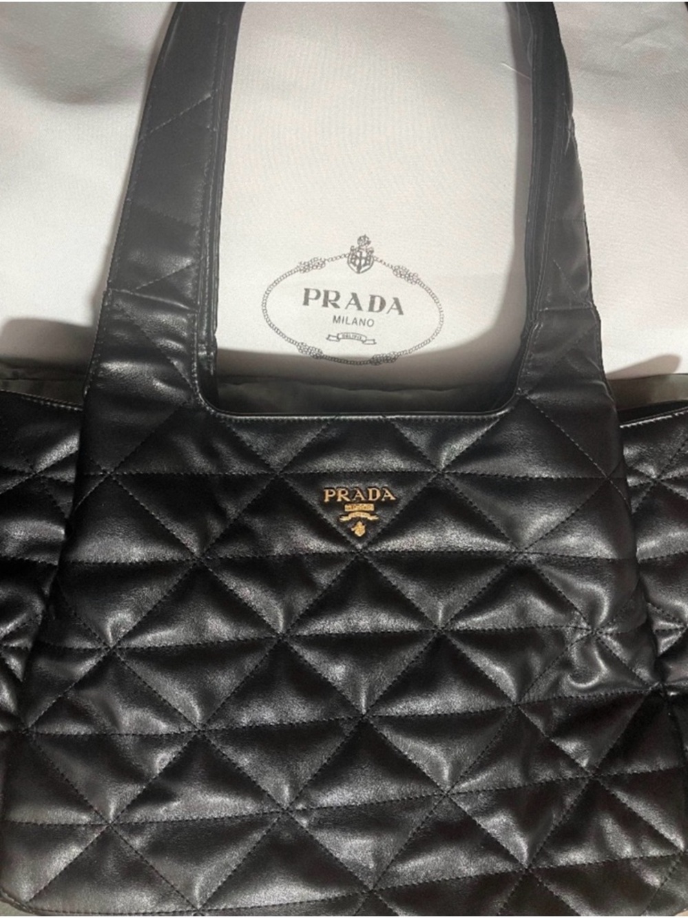 PRADA | Quilted Leather Shoulder Bag | Black-Gold Logo✨ - Picture 1 of 5